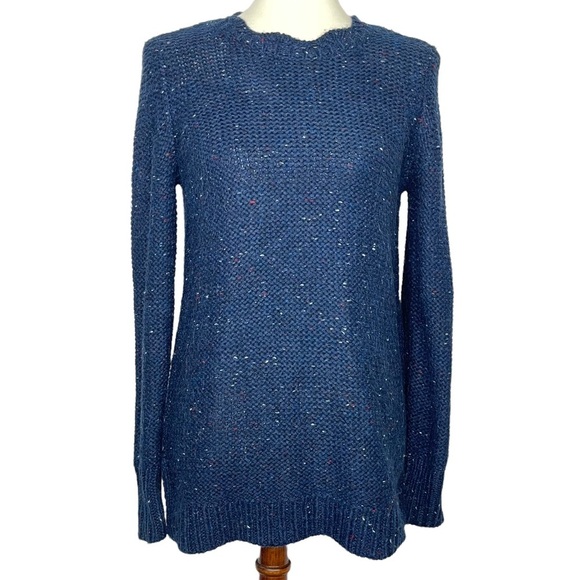 Ann‎ Taylor Navy Blue Marled Speckled Sweater Scalloped Neck Womens Size Small S - Picture 1 of 8